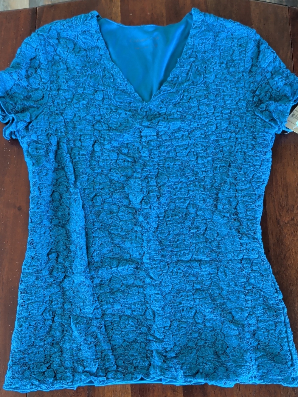 Coldwater Creek Electric Blue Textured V-Neck Short Sleeve Top